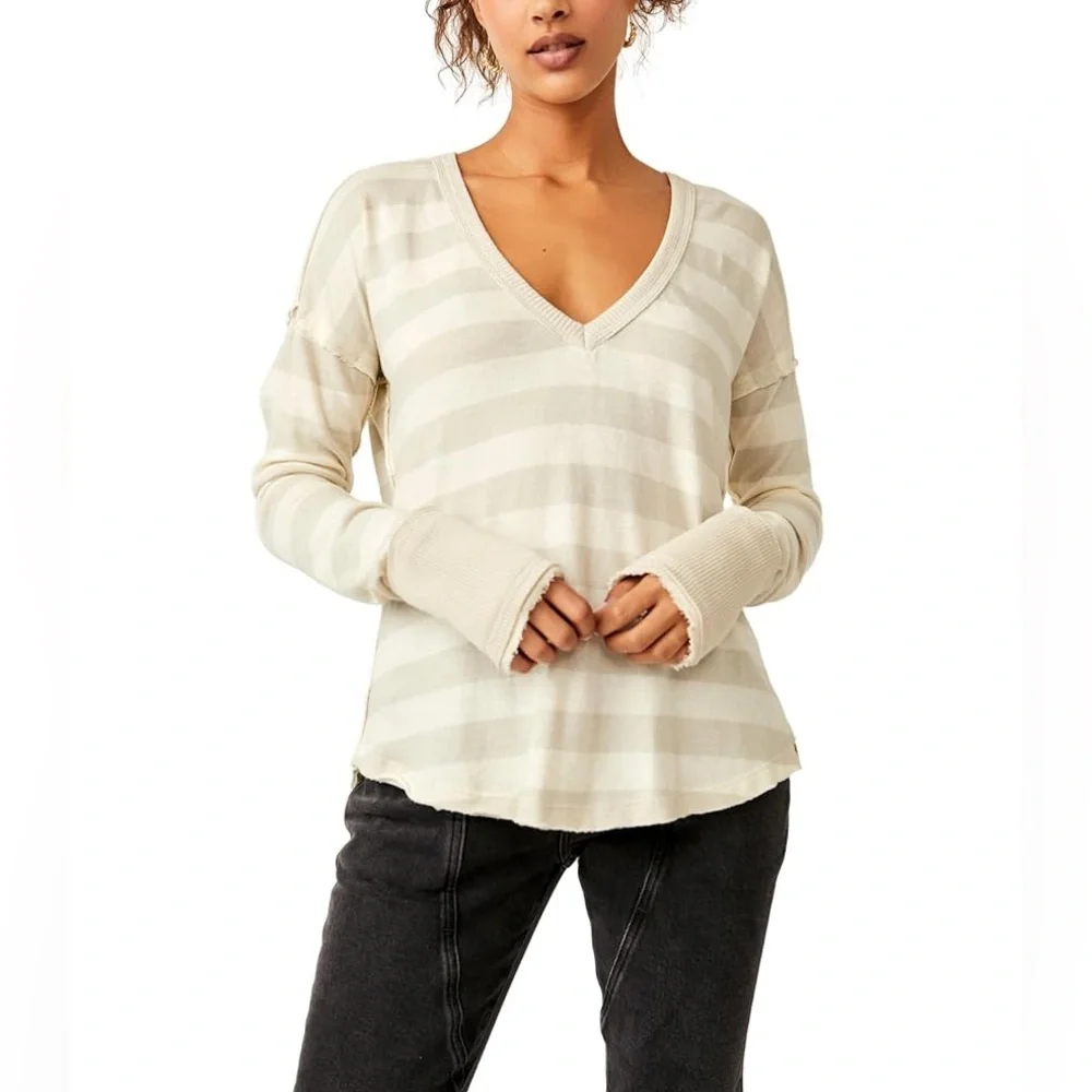 Free People x We The Free Sail Away Long Sleeve In Natural Combo Small - Picture 1 of 8